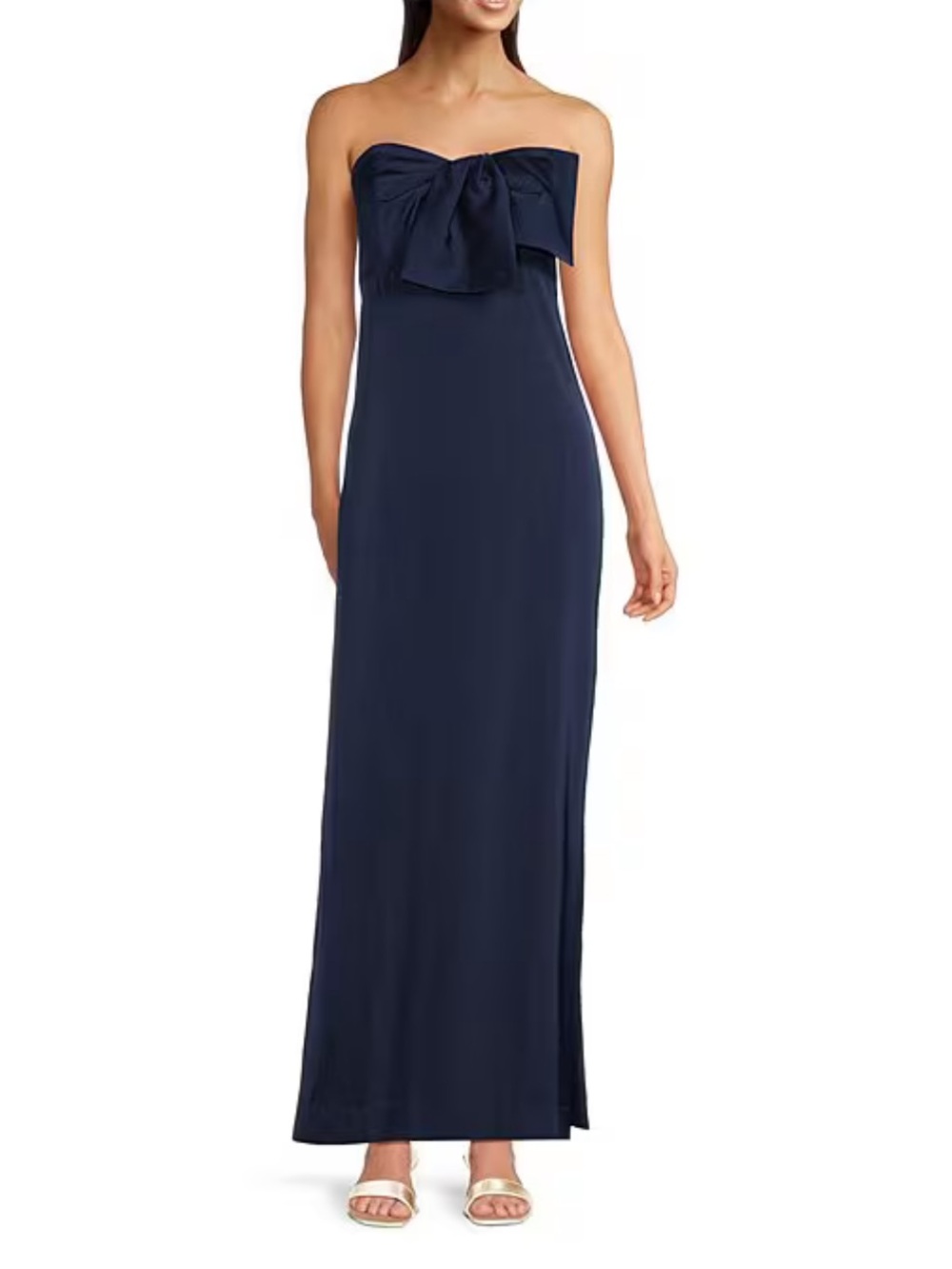 Carlynn Satin Bow Strapless Side Slit Maxi Dress